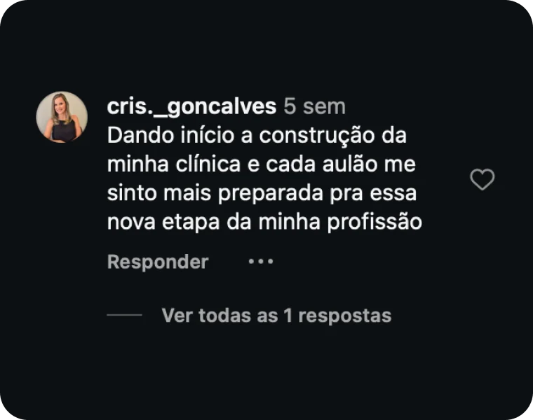 Comentário de cris._goncalves: Dando início a construção da minha clínica e cada aulão me sinto mais preparada pra essa nova etapa da minha profissão